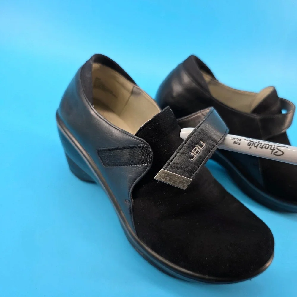 JBU by Jambu Sedona Black Vegan Leather Textile Wedge Loafers JB17SDN01 8M